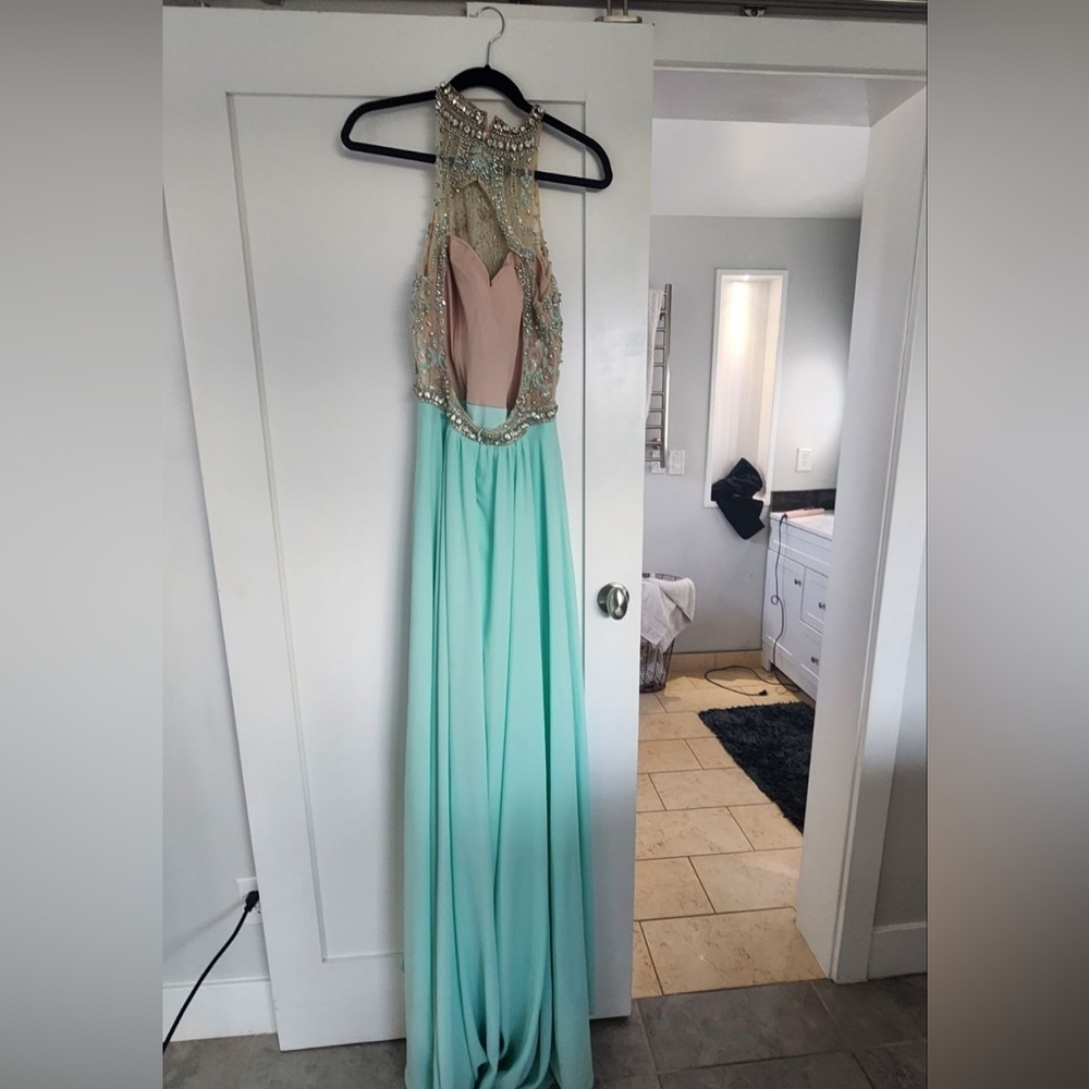 Terani Couture Blue Rhinestone Prom Dress Size 12 Backless - Picture 8 of 10